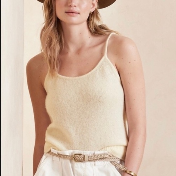 Banana Republic 100% Cashmere Cream Knit Tank Size XL EUC - Picture 1 of 4